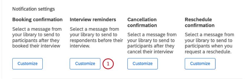 Notification settings shows a series of message names, descriptions, and buttons to customize