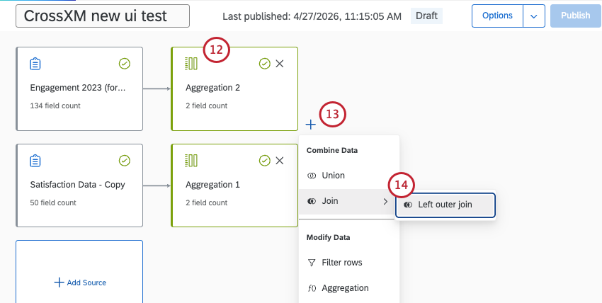 2 aggregations being joined in a dataset