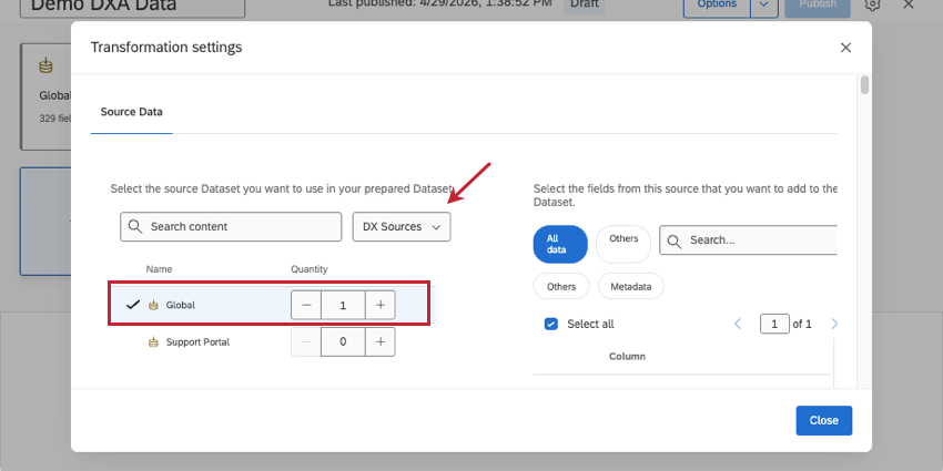 adding a digital source in the data modeler