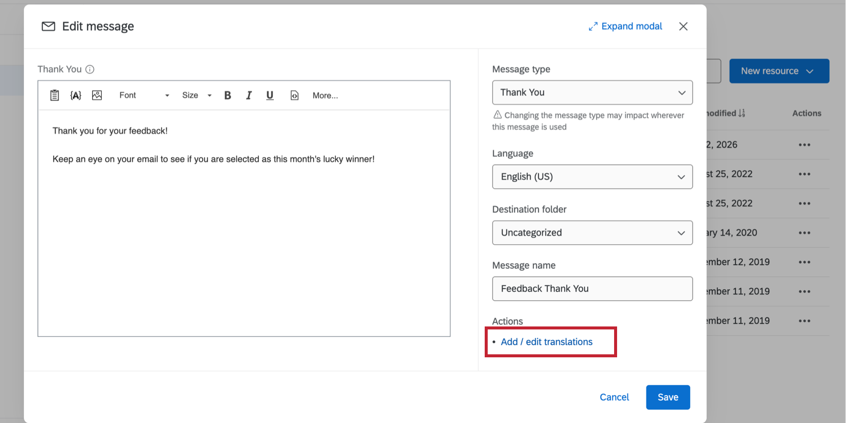 the add/edit translation link