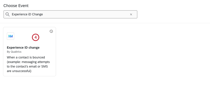 experience id change event highlighted within the task selection window