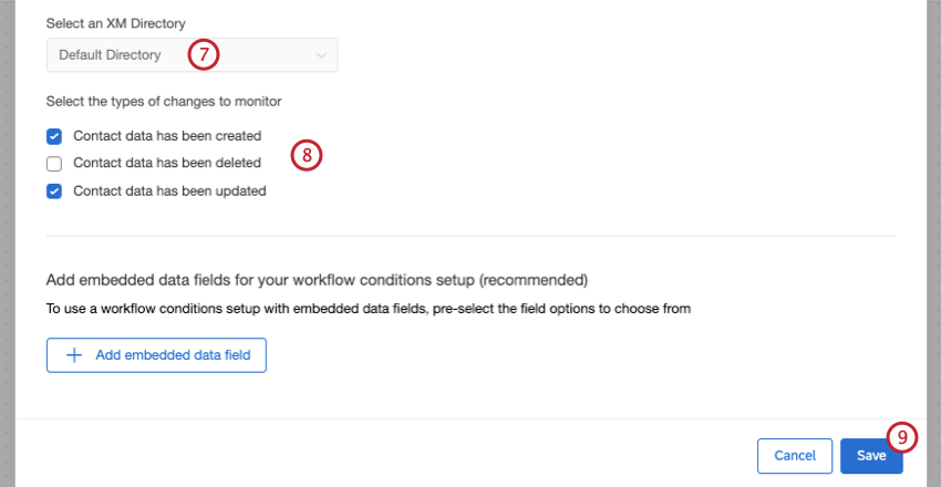 options to finish configuring the event