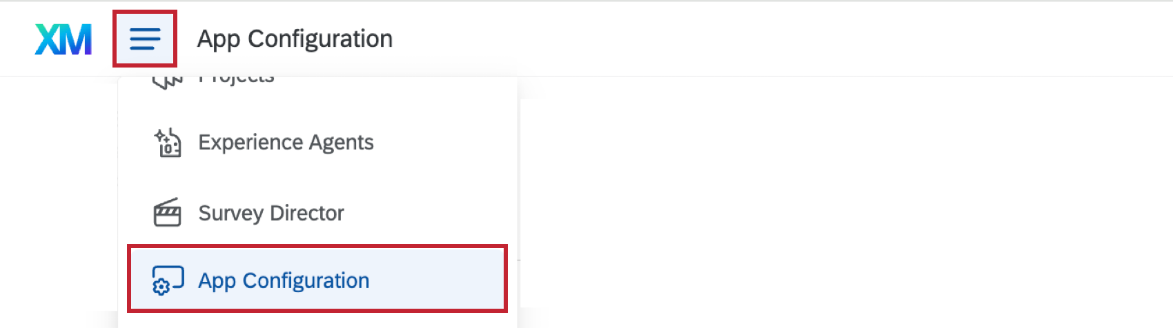 app configuration tab highlighted within the global navigation menu