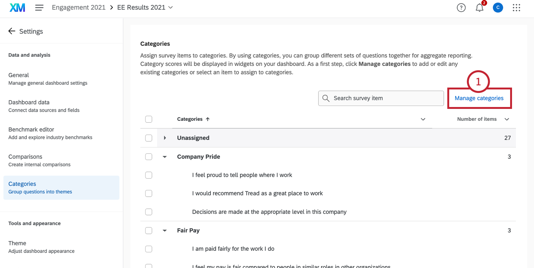 clicking "manage categories"