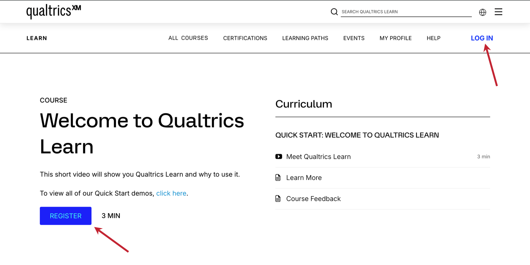 registering for a Qualtrics Learn course