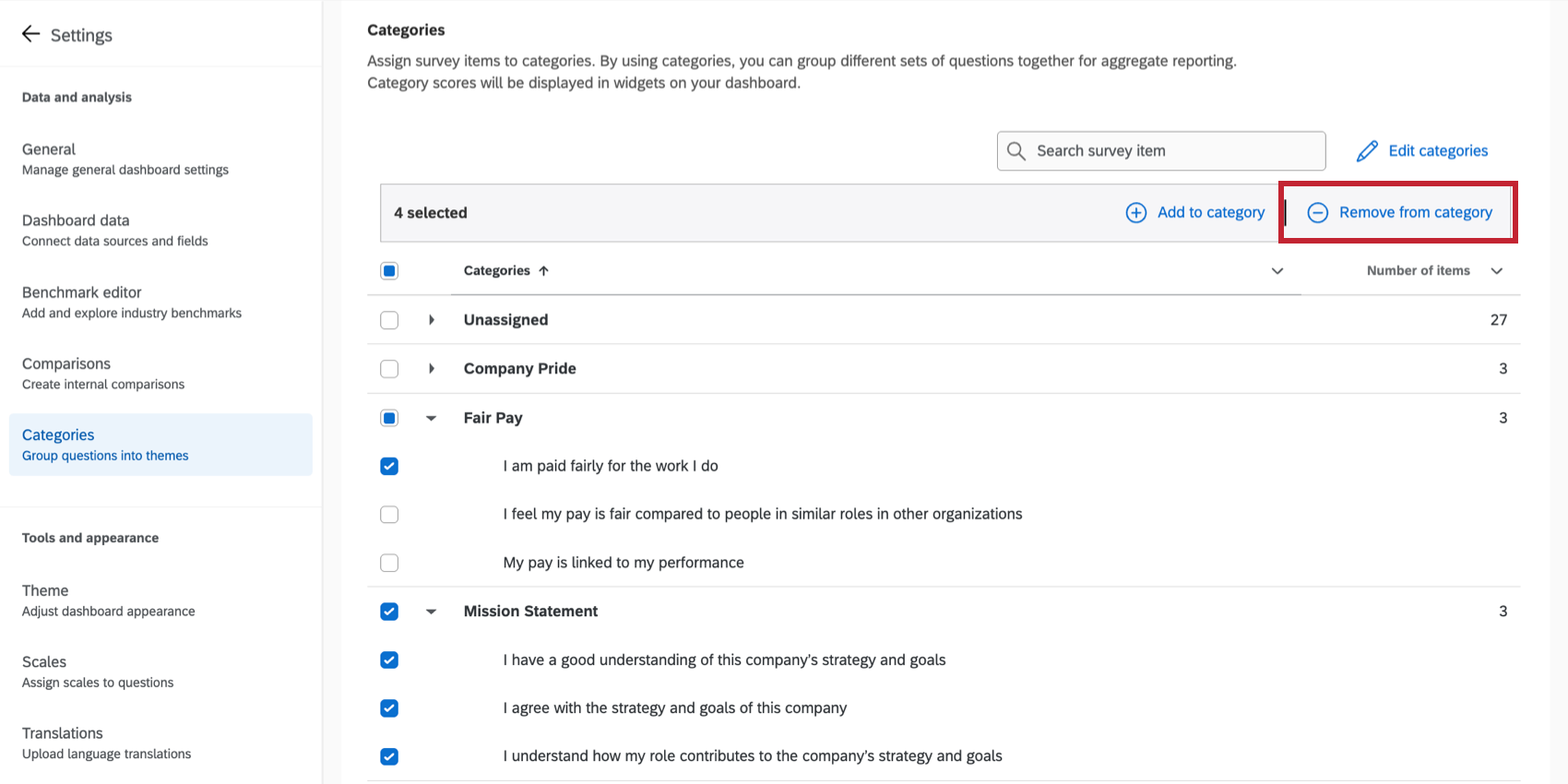 removing items from a category