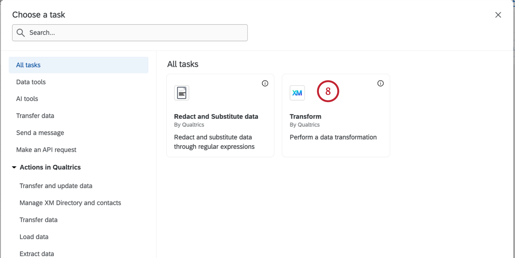Selecting the "Transform" task