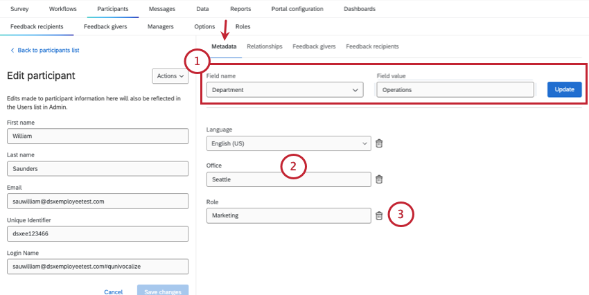 scheda in cui è possibile aggiungere e visualizzare i metadata esistenti relativi a una persona