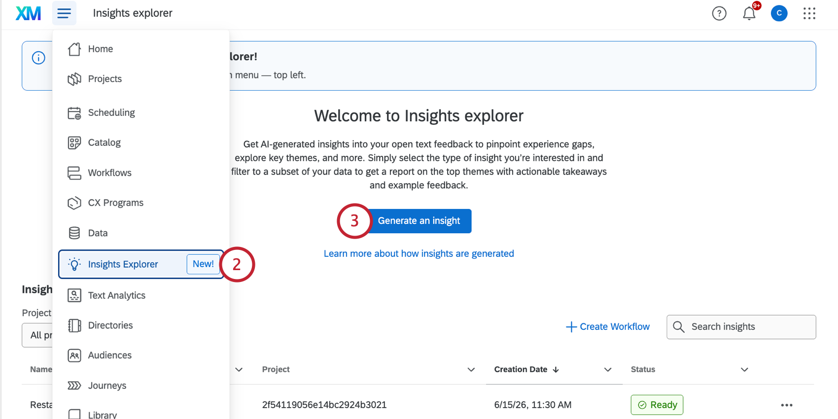 navigating to insights explorer to create a new insight