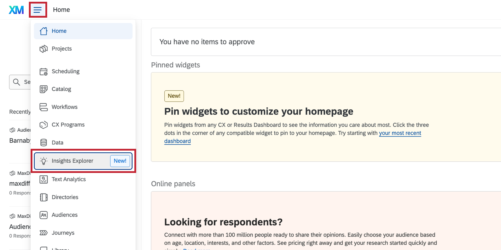 clicking the navigation menu in the top left and selecting Insights Explorer