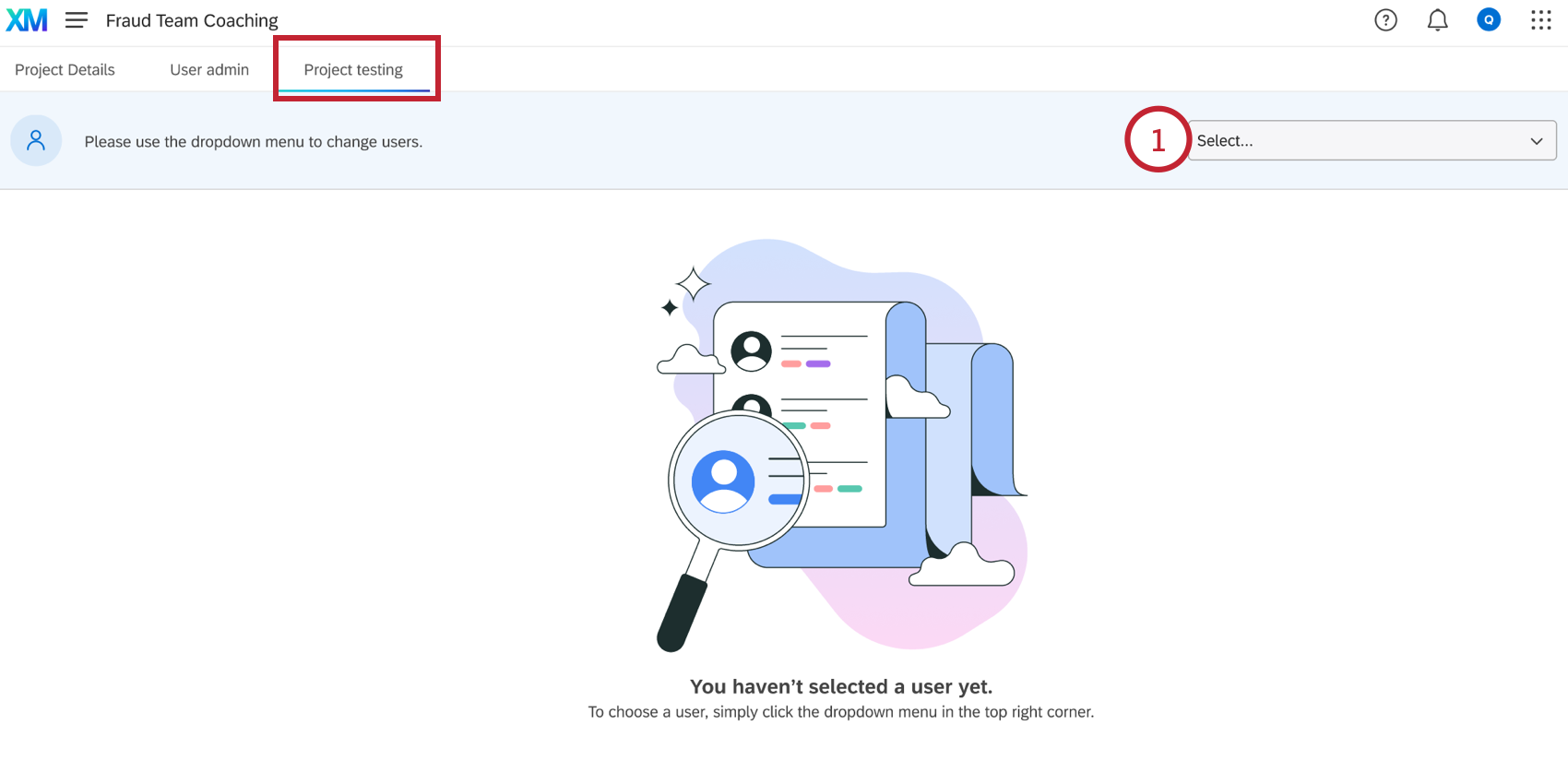 selecting a user to test as