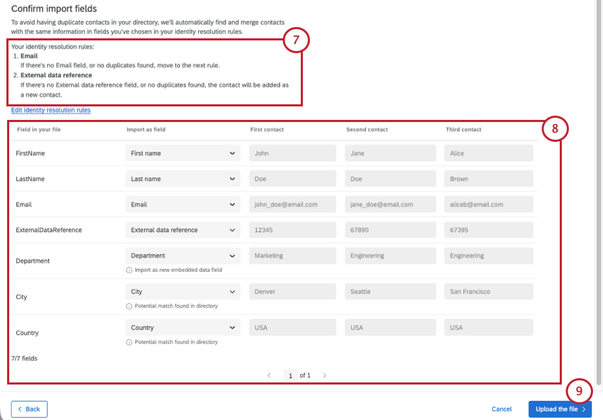page named confirm import fields