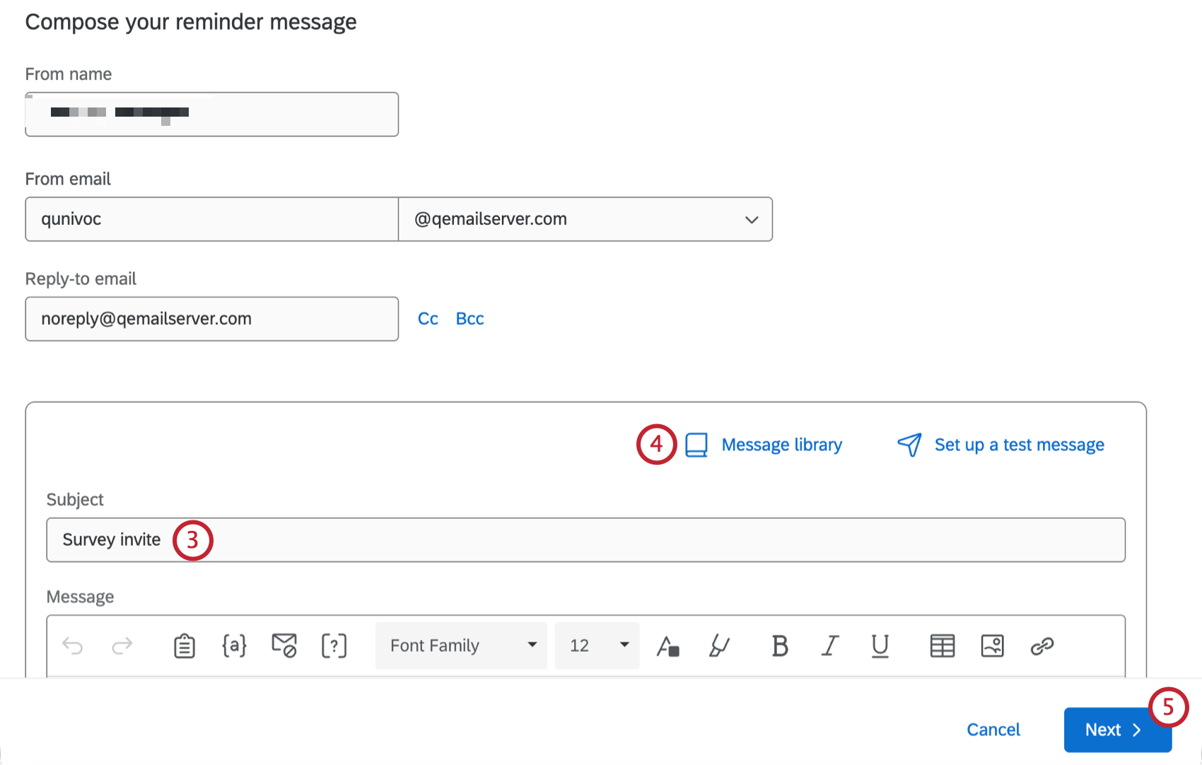 options to configure a reminder message