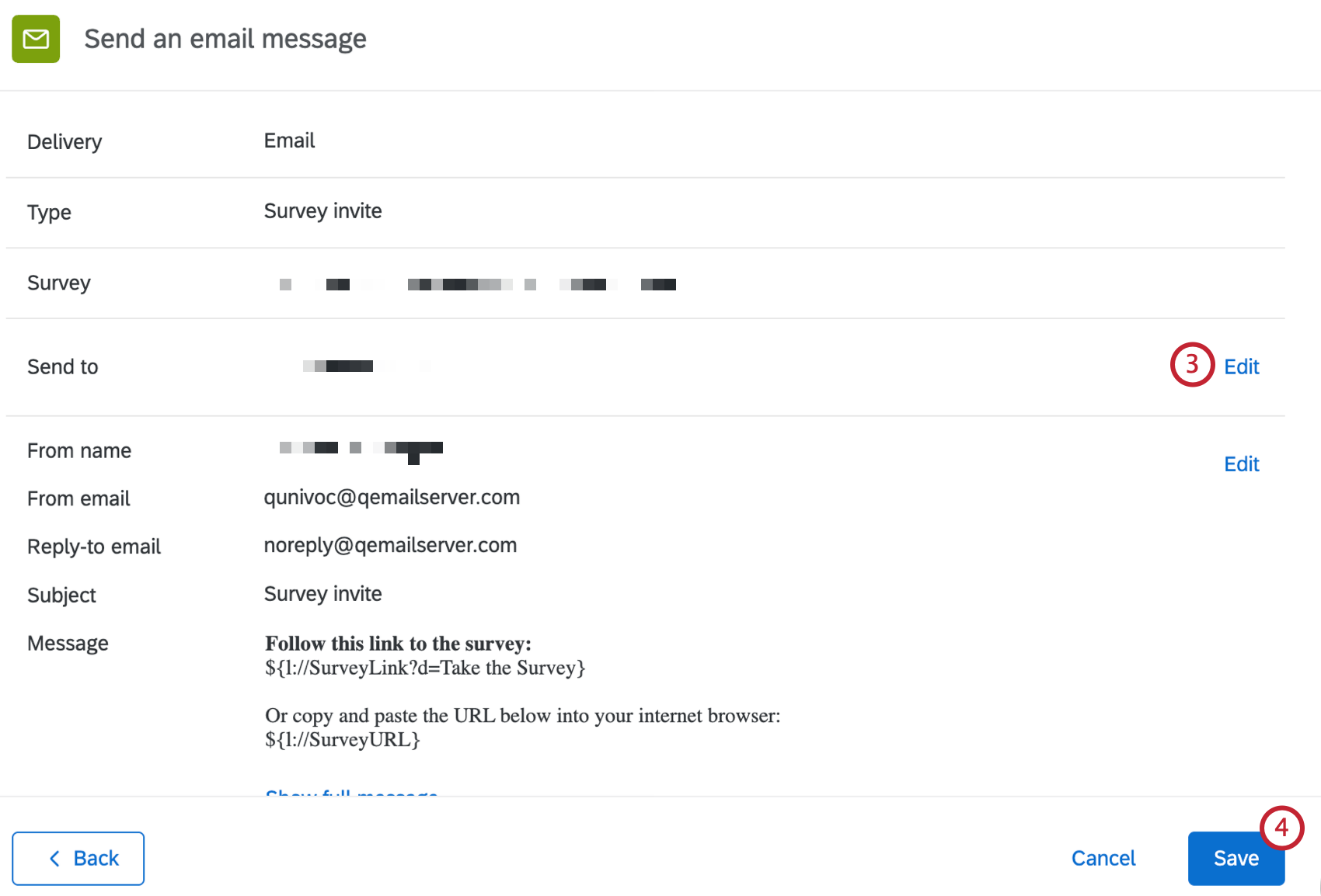 button to edit a section of a scheduled email message