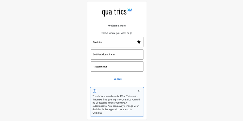 several tiles asking if you want to go to Qualtrics, a participant portal, or Research Hub