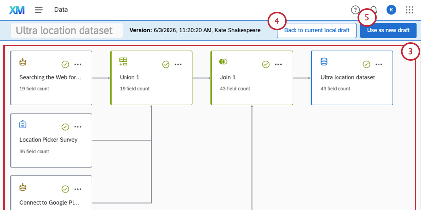 what a version looks like in the data modeler with a menu bar along the top in blue