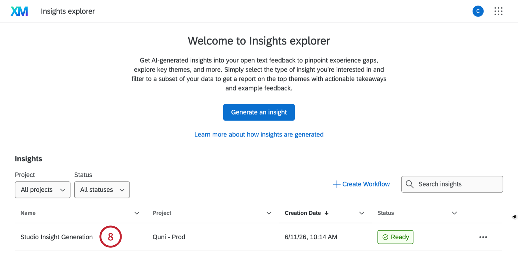 selecting the insight in insight explorer