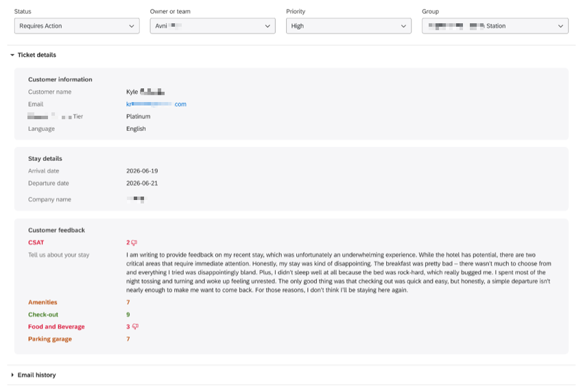 example of ticket data on a live ticket