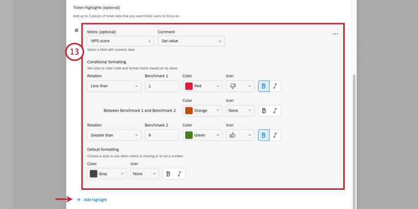 how ticket highlights appear in the workflow editor