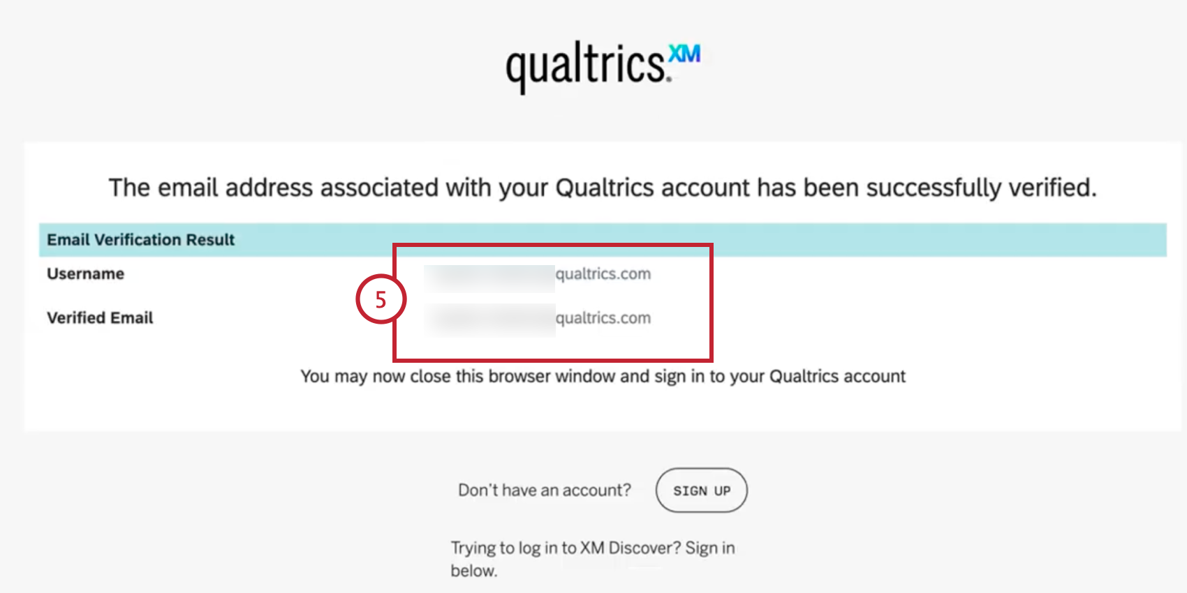 the confirmation message that your email is verified