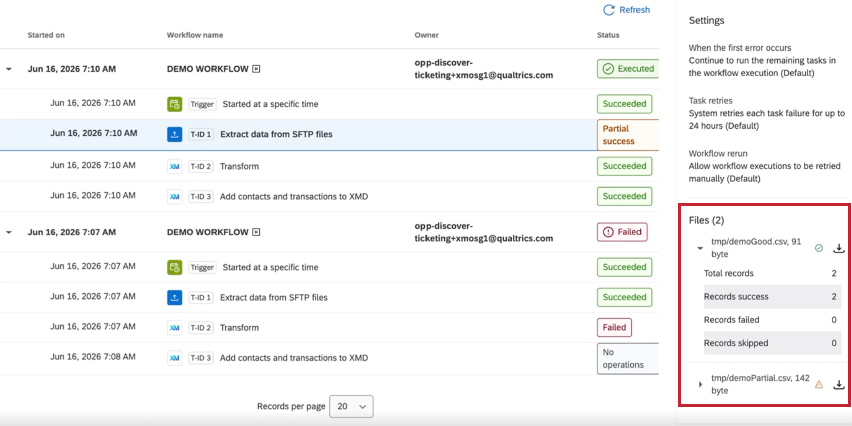 files section highlighted within a workflow run