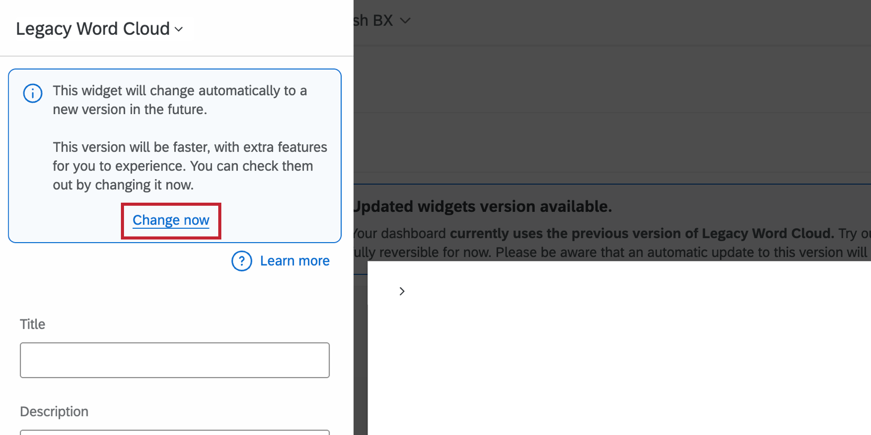 blue change now text in the widget editor