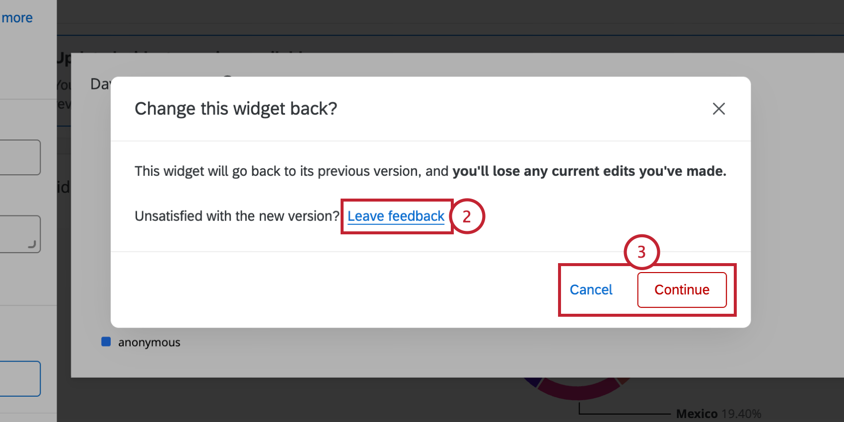 leave feedback and continue buttons