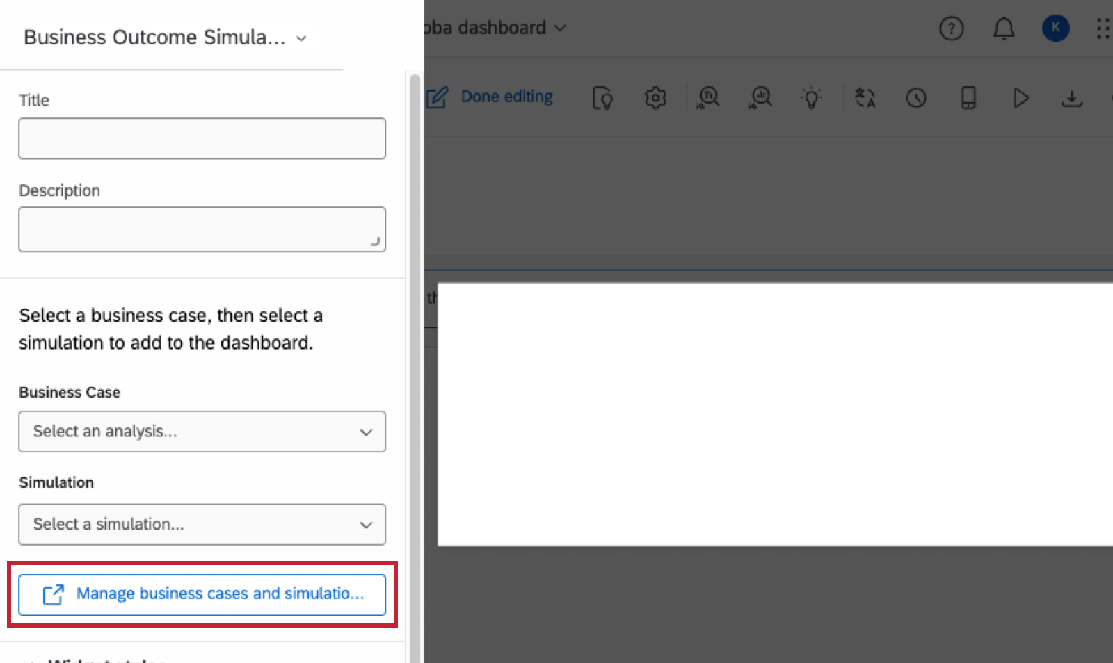 manage business cases button in the editor of the same name widget