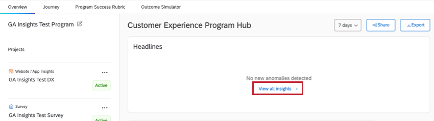 view all insights button in headlines section