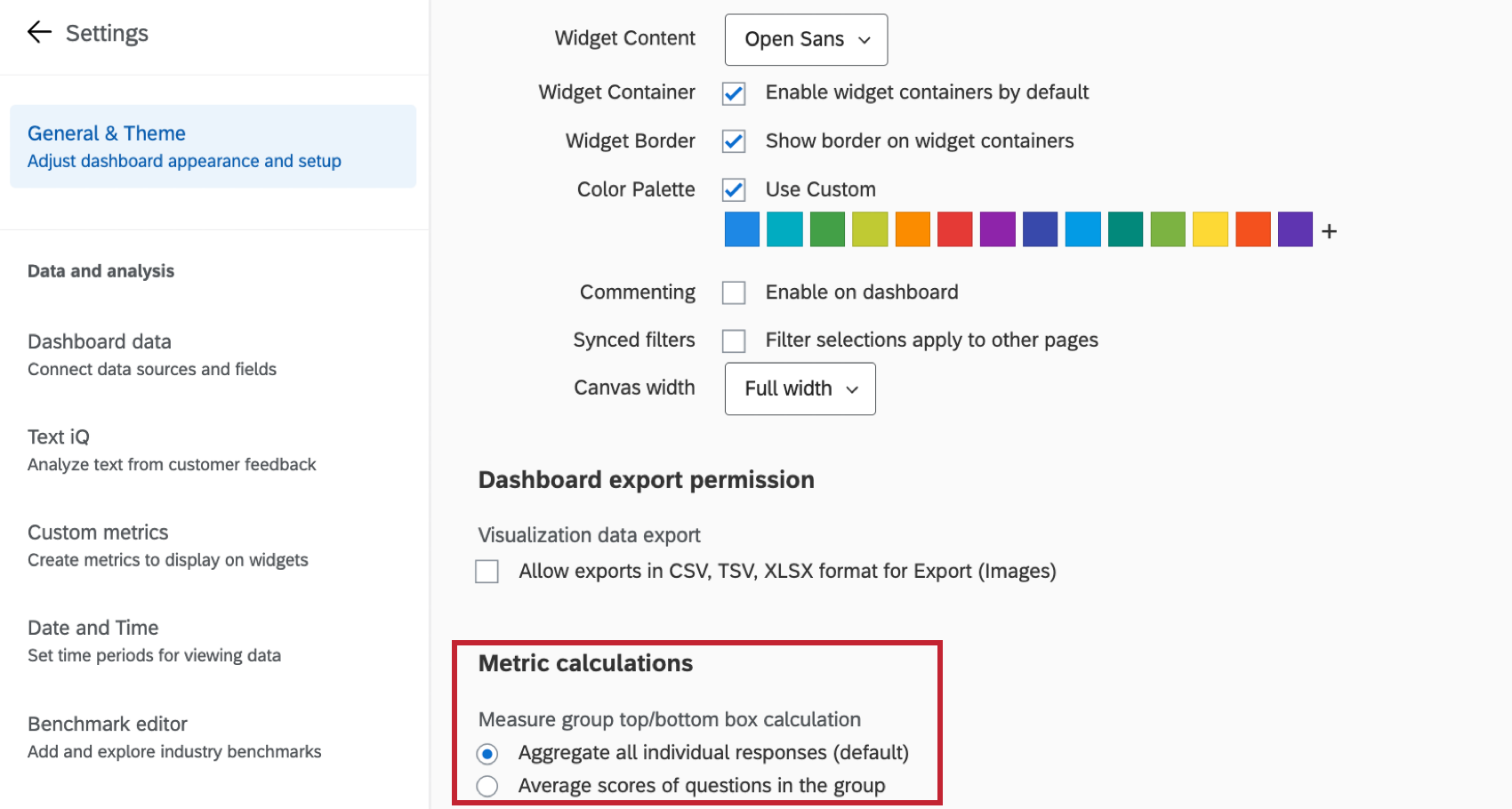 metric calculations setting within the general and theme tab