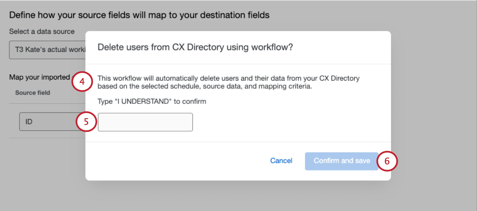 modal where you confirm deleting users