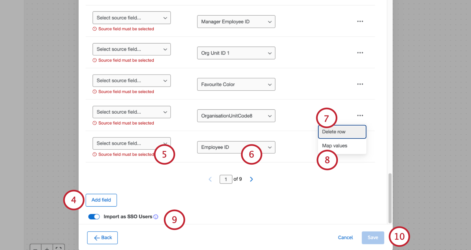 modal showing how to configure EX user fields