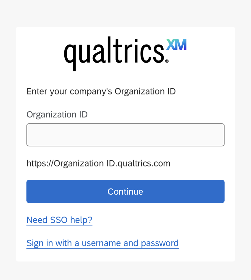 page that asks for an org ID