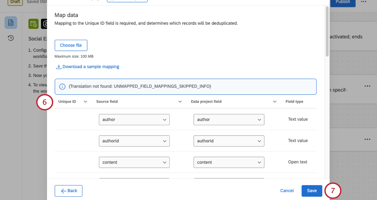 image of modal where the data is mapped