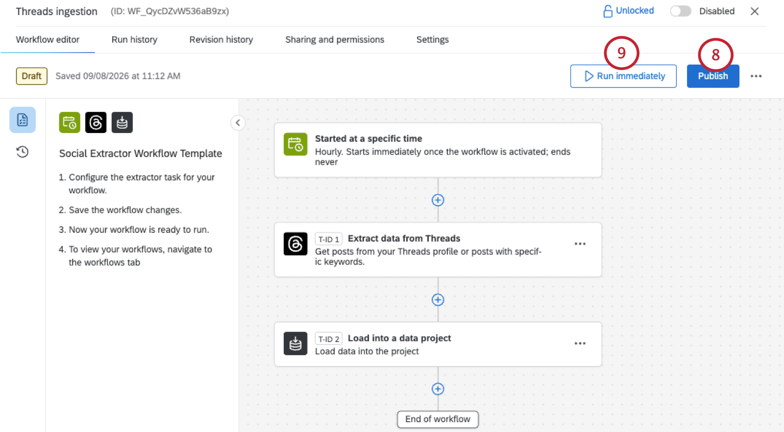 Publish button in the workflow editor