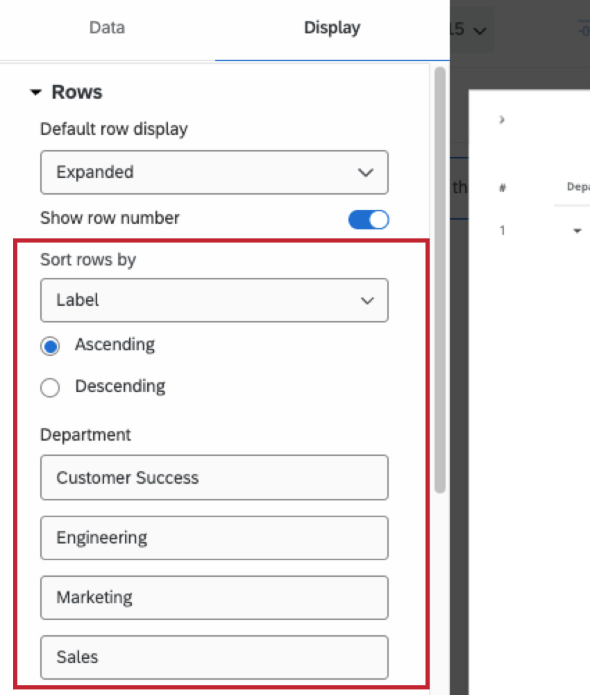 sort rows by settings