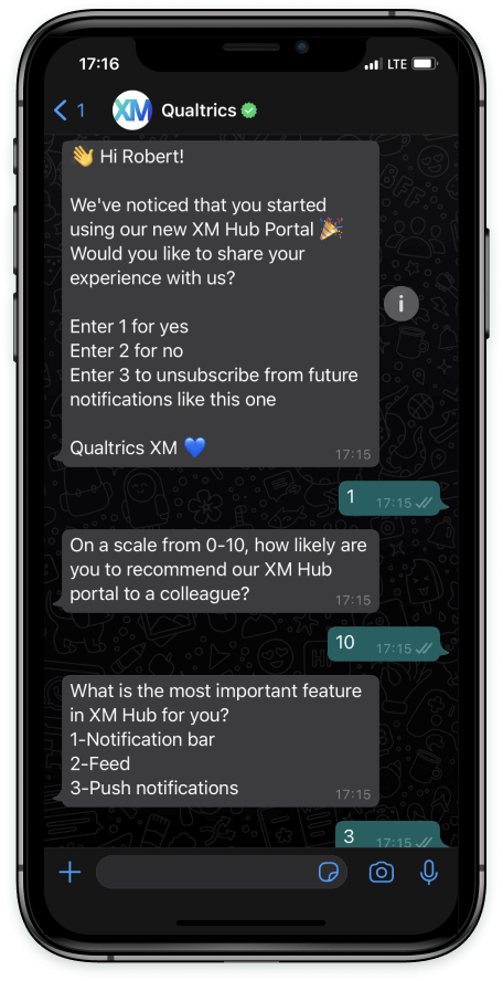 Ein 2-Wege-Whatsapp-Austausch, der auf einem iPhone-Bildschirm angezeigt wird