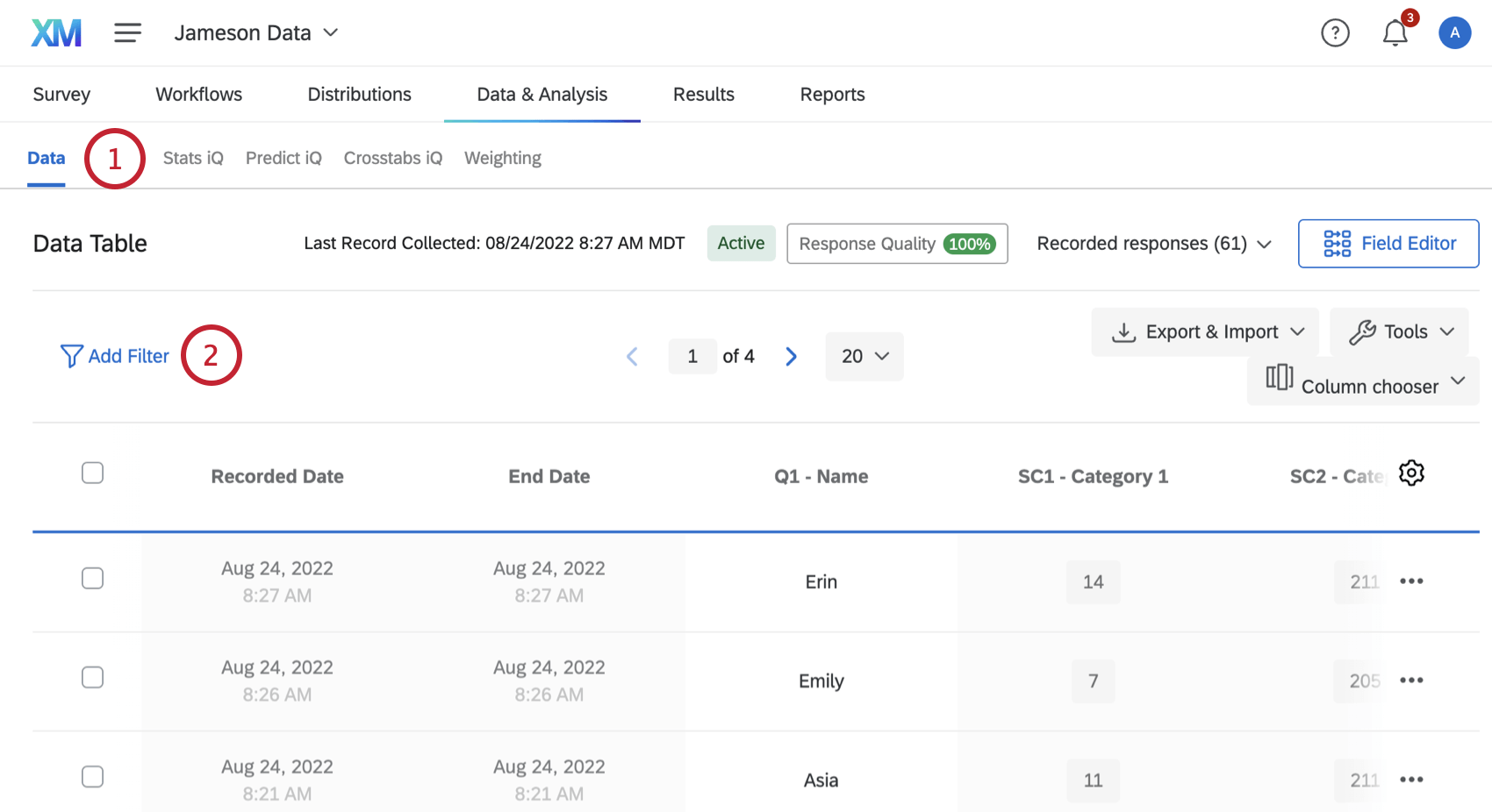 adding a filter to filter for partial responses