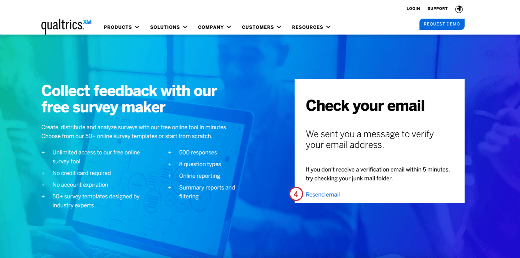 Resend email link in blue