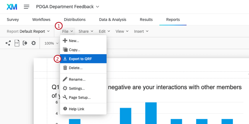 to export the QRF of a report, select File and then export to QRF