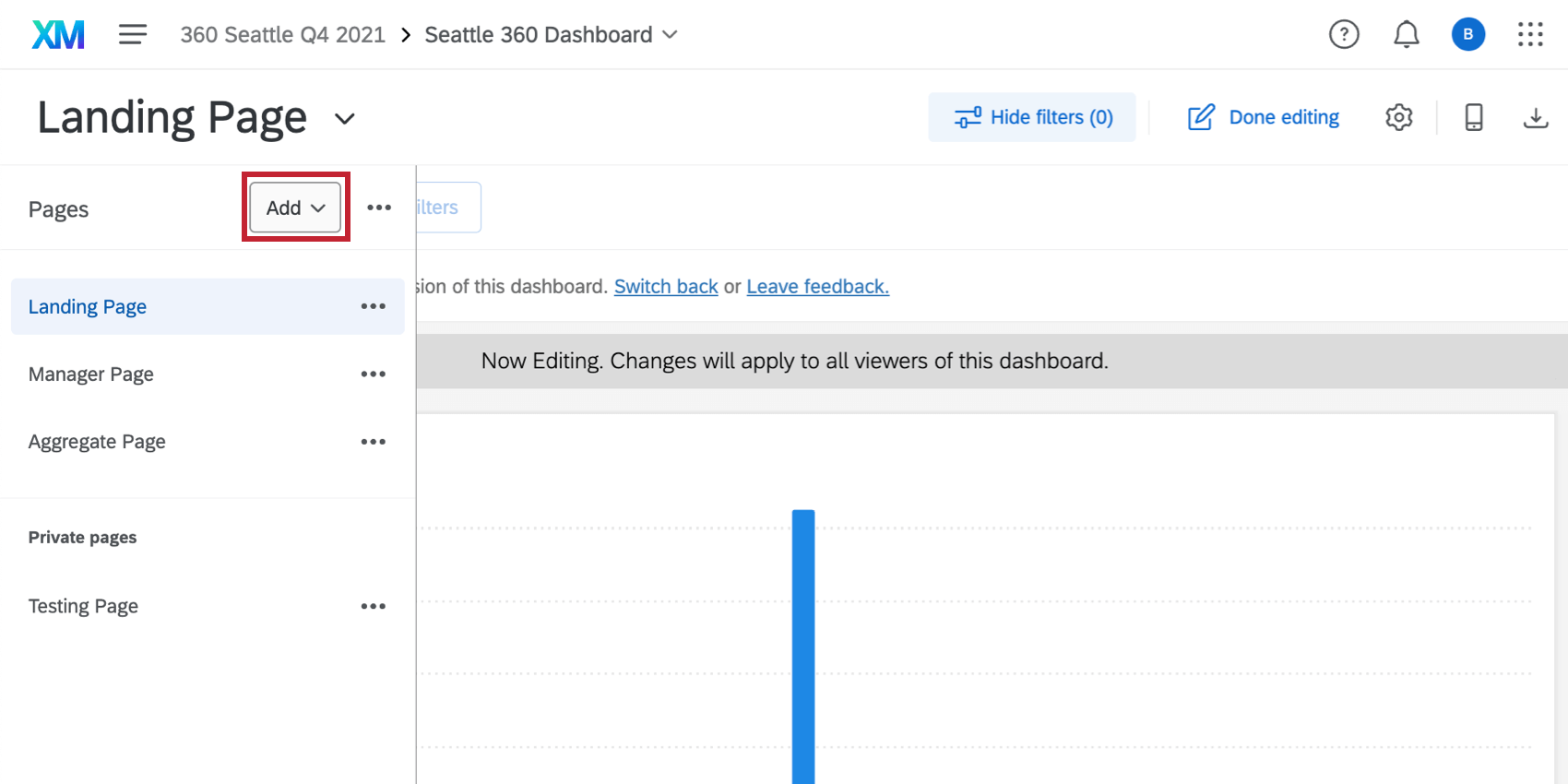 clicking Add to add dashboard pages