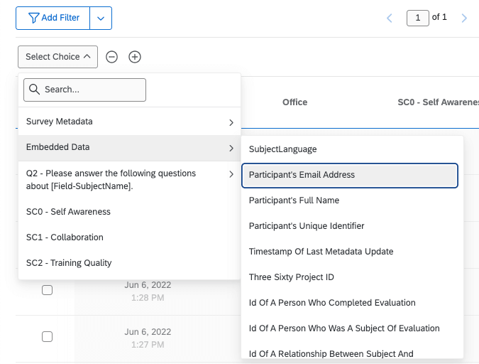 Filter options within the Data tab