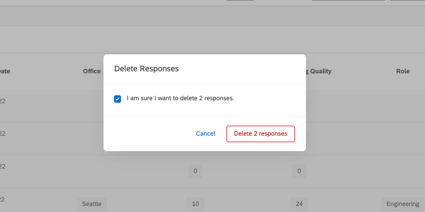 Fenêtre contextuelle Supprimer les réponses