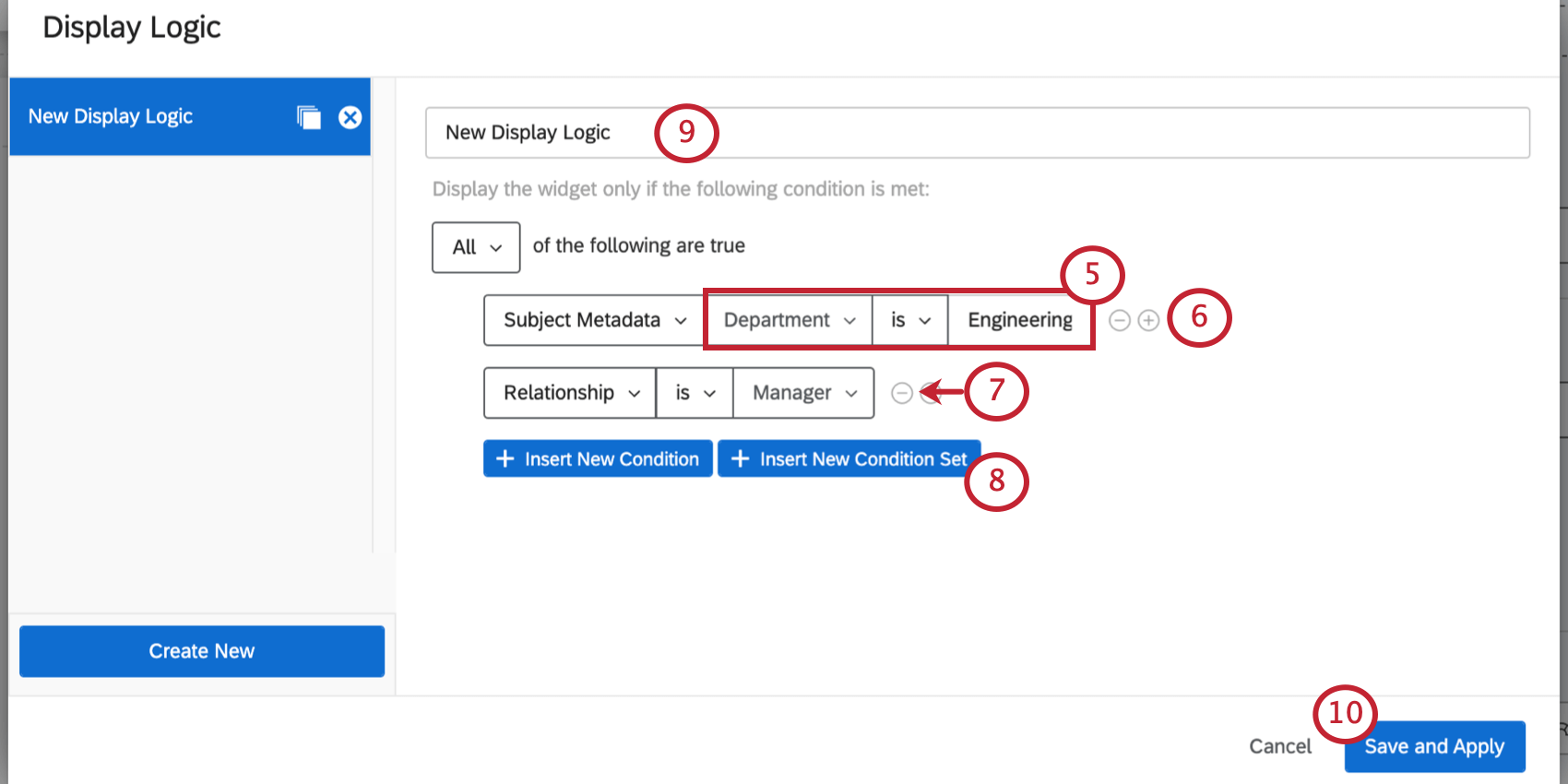 被評価者メタデータが部門エンジニアにセットされ、関係がマネージャーに設定されている条件図。