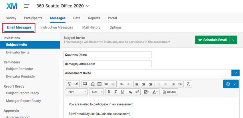 Sezione Messaggi e-mail nella scheda Messaggi