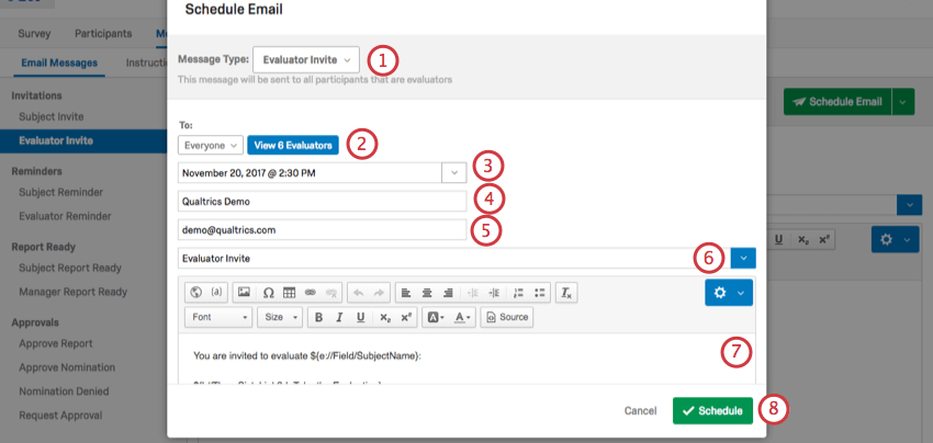 Finestra a comparsa Pianifica e-mail