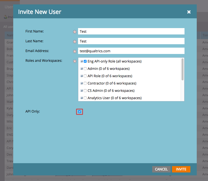 API only checkbox