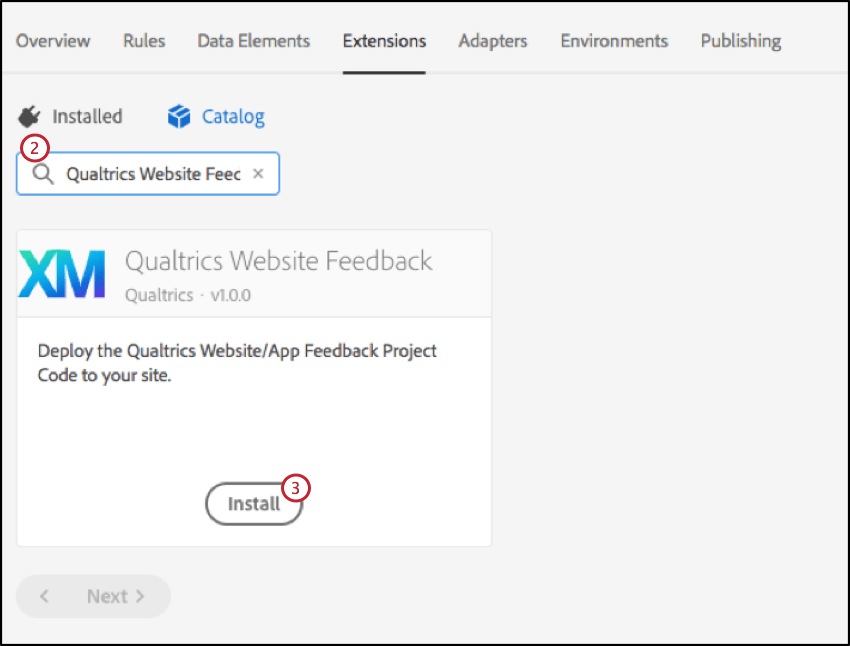 Imagen que muestra cómo buscar y descargar la extensión Qualtrics Website Opinión