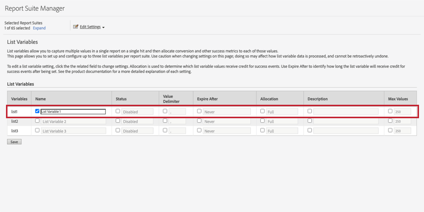 How to create a list variable in Adobe Analytics.