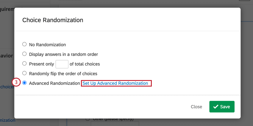 selecionando a opção de randomização avançada